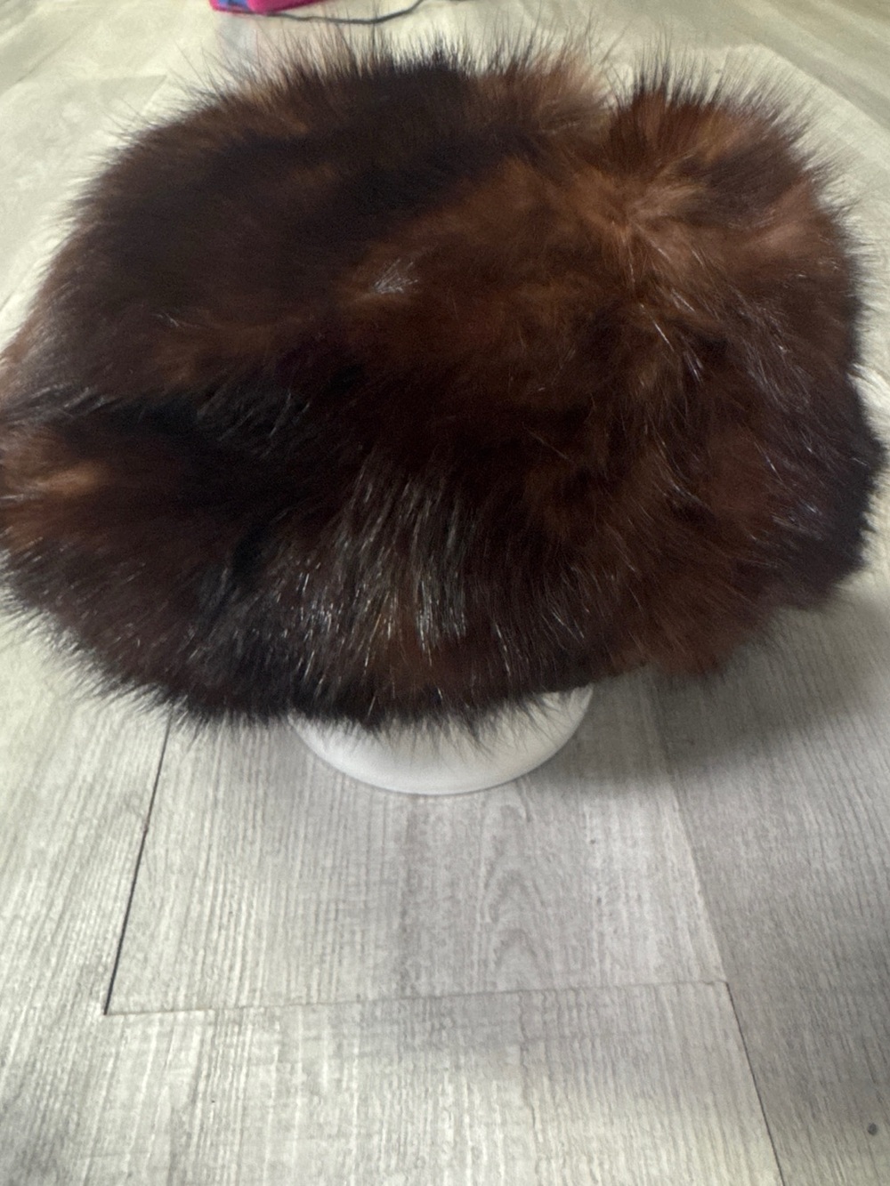 Vintage Genuine Mink Fur Pillbox Hat / Russian Style Cossack Cap with Gold Satin
